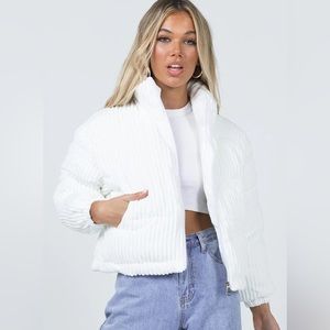 Alexa Cord Puffer Jacket White